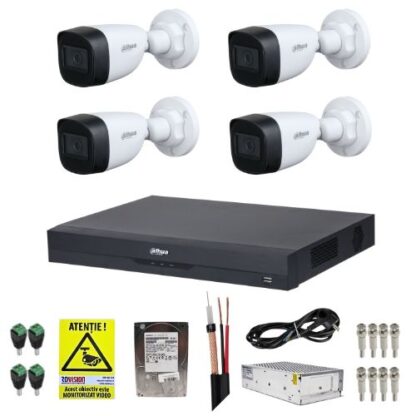 Kit supraveghere complet Dahua 4 camere Starlight 5MP IR 30m Lentila 2.8mm, DVR 4 canale 4K-N/5MP WizSense, HDD 1TB, Accesorii montaj + Autocolant Rovsion [1]