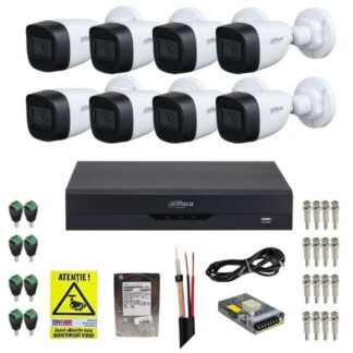 Kit supraveghere complet Dahua 8 camere Starlight 5MP IR 30m Lentila 2.8mm, DVR 8 canale 5MP WizSense, HDD 1TB, Accesorii montaj + Autocolant Rovsion [1]