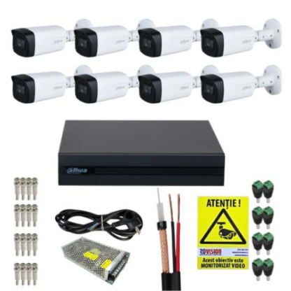 Kit supraveghere Dahua 8 camere 2MP IR 40m Lentila 2.8mm IP67, DVR 8 canale 1080N/720p, Accesorii montaj + Autocolant Rovision [1]