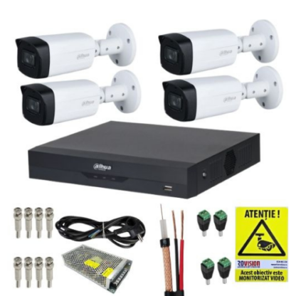 Kit supraveghere Dahua 4 Camere 2MP IR 40m Lentila 2.8mm IP67, DVR 4 Canale 5MP, Accesorii montaj + Autocolant Rovision [1]
