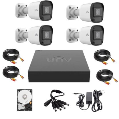 Sistem de supraveghere Uniview, 4 camere 2MP Microfon IR 20m, DVR Hibrid 4 canale 2MP, Hard 500GB, Accesorii [1]