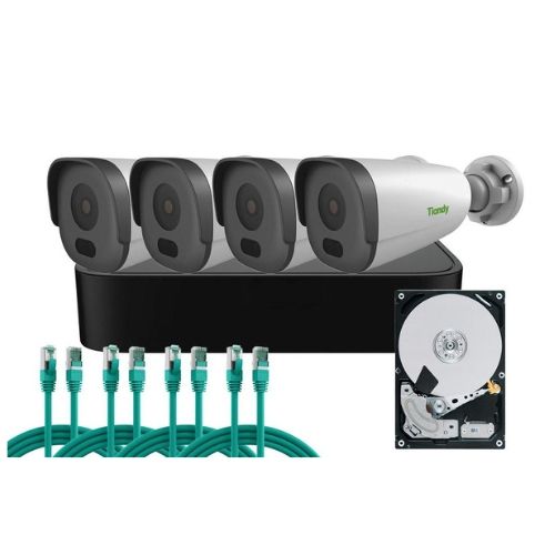 Sistem supraveghere IP complet Tiandy, 4 camere 2MP Full HD IR 50m PoE, NVR 4 canale PoE 5MP, HDD 1TB, Cablu [1]