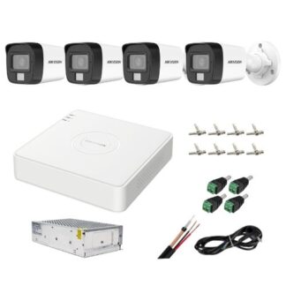 Sistem supraveghere analog Hikvision, 4 camere 5MP dual light audio, DVR 4 canale 5MP, accesorii Sistem supraveghere analog Hikvision, 4 camere 5MP dual light audio, DVR 4 canale 5MP, accesorii