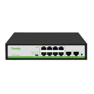Switch 10 porturi Tiandy, 8 porturi PoE, 2x RJ45, putere PoE 90W, 2Gbps, protectie supratensiune