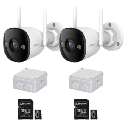 Kit supraveghere 2 camere Wi-Fi IMOU 5MP Dual Light 30m Microfon Difuzor Alarma, 2 x carduri memorie 64GB, 2 x doze montaj [1]