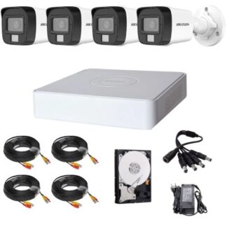 Sistem de supraveghere analog Hikvision 4 camere 5MP Dual Light IR 30m Lumina Alba 20m Audio, DVR  4 canale 5MP, HDD si accesorii Sistem de supraveghere analog Hikvision 4 camere 5MP Dual Light IR 30m Lumina Alba 20m Audio, DVR  4 canale 5MP, HDD si accesorii