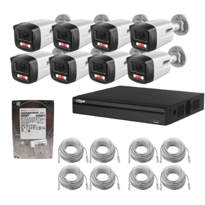 Sistem supraveghere IP Dahua, 8 camere 2MP, Dual Light lumina alba / IR 30m, PoE, microfon, NVR 8 canale POE,  8MP, HDD 1TB, cabluri [1]