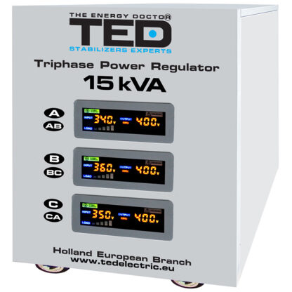 Stabilizator Tensiune Trifazat Servomotor 15KVA, Putere 15000VA, Protectie Supratensiune, Subtensiune, Supraincalzire, Supraincarcare, Precizie ±3% [1]