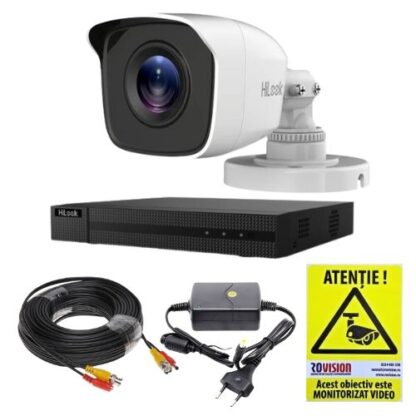 Sistem supraveghere analog Hikvision Hilook, 1 camera 2 MP, lentila 2.8mm, IR 20m, DVR 4 canale 4 MP, accesorii [1]