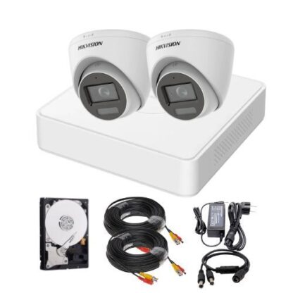 Sistem supraveghere Hikvision, 2 camere, 2MP, Dual Light, IR 40m, WL 20m, Microfon, DVR 4 canale, Hard 500GB, Accesorii incluse [1]