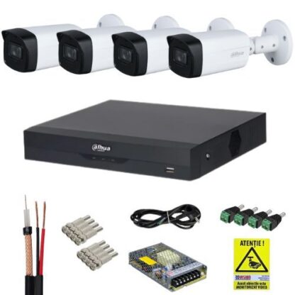 Sistem supraveghere 4K Dahua, 4 camere de exterior 4k 8MP, IR 80m, XVR 4 canale, Accesorii incluse, Autocolant Rovision [1]