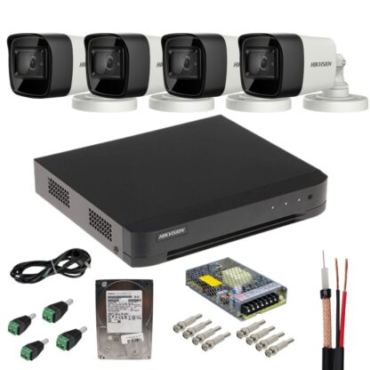 Sistem supraveghere analog Hikvision, 4 camere  8MP, lentila 2.8mm, IR 30m, DVR 4 canale, 8MP, AcuSense, Hard disk 500GB, Accesorii incluse [1]