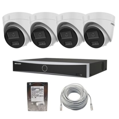 Sistem de supraveghere complet Hikvision IP ,PoE, cu 4 camere, 2MP, Dual Light, microfon, NVR 4 canale, Functii AI, AcuSense, 1x HDD 1TB si cablu UTP 20m [1]