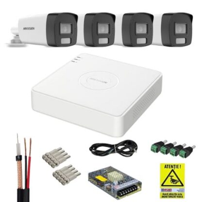 Sistem supraveghere analog Hikvision 4 camere 4K, Dual Light, IR 40m, lentila 2, 8mm, DVR 4 canale, 5MP, tehnologie AcuSense, accesorii montaj, fara HDD [1]