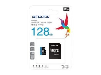 Card microSD ADATA 128GB, Class 10, 100MB/s citire, 25MB/s scriere, adaptor SD inclus, AUSDX128GUICL10A1-RA1, ideal pentru video Full HD [1]