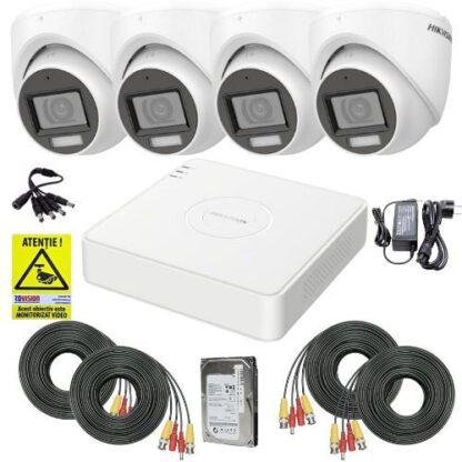 Sistem supraveghere Hikvision, 4 camere 2MP, Dual Light 20m, Microfon, DVR 4 canale, 2MP, Accesorii montaj, HDD 500GB, Autocolant Rovision [1]