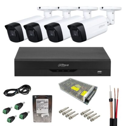 Sistem supraveghere analog Dahua 4 camere 2MP Full HD, IR 80m, SmartIR,  cu DVR 4 canale + 6 canale IP, inregistrare 5MP, compresie H.265+,  accesorii montaj [1]