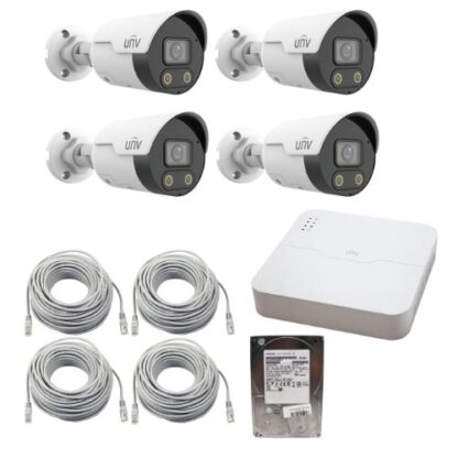 Sistem Supraveghere IP Complet UNV cu 4 Camere IP 4MP ColorHunter, Dual Light, Audio Bidirectional, PoE, NVR 4 Canale + 4 porturi Long PoE, HDD 1TB [1]