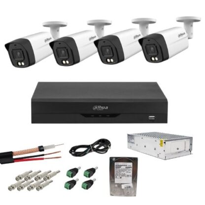 Sistem Supraveghere Analog Dahua cu 4 Camere 2MP Dual Light IR+WL 40m, Lentila 3.6mm, Audio, DVR 4 Canale, HDD 500GB, Accesorii Montaj [1]
