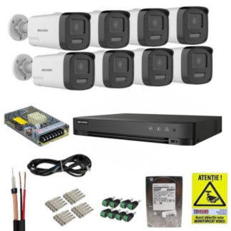 Sistem Supraveghere Analog Hikvision 3K 8 Camere cu Dual Light, Audio Bidirectional, DVR 8 Canale cu Deep Learning, HDD 1TB si Accesorii Montaj Sistem Supraveghere Analog Hikvision 3K 8 Camere cu Dual Light, Audio Bidirectional, DVR 8 Canale cu Deep Learning, HDD 1TB si Accesorii Montaj