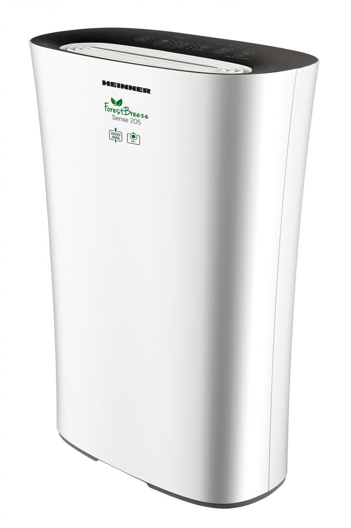 Purificator de aer Heinner HPA-M205, 205 m³/h CADR, filtru compus cu HEPA 13, ionizare, senzor calitate aer, Auto, Sleep, 4 viteze, timer 8h, 22W, 14–24 m², alb/negru - 1 | YEO