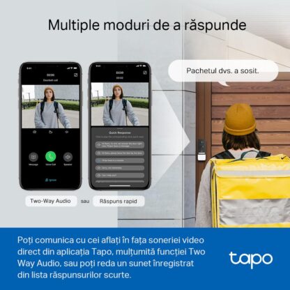 Sonerie video inteligenta Tapo D230S1, 2K 5MP, baterie reincarcabila 180 zile, vedere nocturna color, detectie AI, IP64, Wi-Fi 2.4GHz [1]