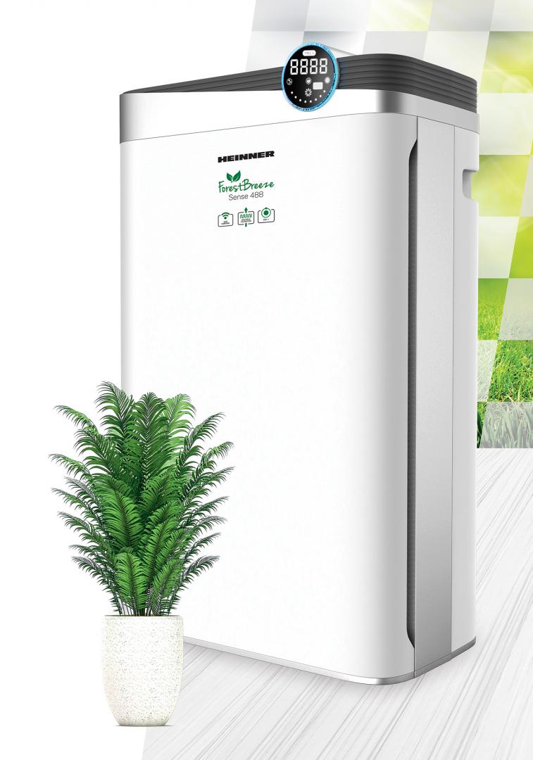 Purificator de aer Heinner Forest Breeze Sense 488 HPA-488WIFI, CADR 488 m³/h, filtru HEPA H11 + lampa UV, WIFI, ionizare, Auto, Sleep, 4 viteze, 85W, 3458 m², alb - 1 | YEO