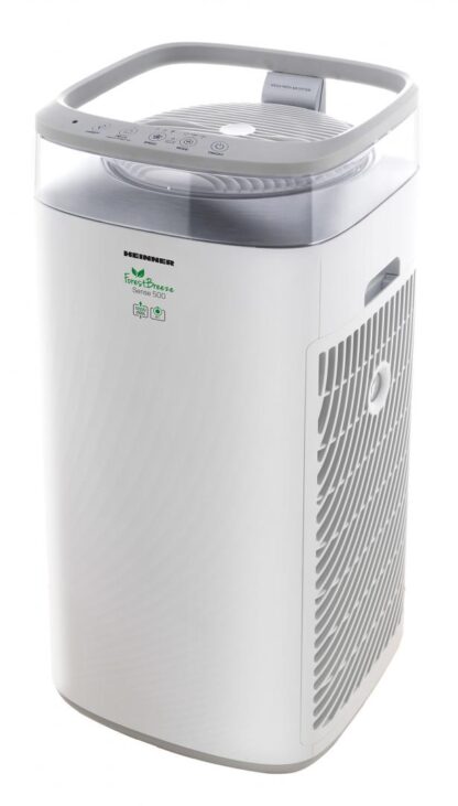 Purificator de aer Heinner HPA-M500, 500 m³/h CADR, filtru HEPA 13, ionizare, afisaj calitate aer, mod Auto & Silentios, 3 viteze, 35W, 35–60 m², alb/argintiu [1]