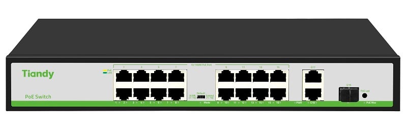 Switch PoE Tiandy, 16 porturi PoE, 180W, VLAN/Extend, AI Mode, TC-P3S019-H1621AT180 - 1 | YEO