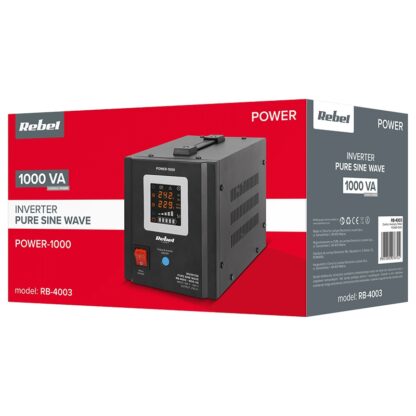 UPS profesional pentru centrala termica Sinus Pur 1000VA 700W 12V Display LCD si 2 Iesiri Schuko, acumulator gel 12V 100Ah Rebel [1]