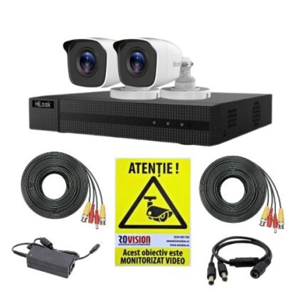Sistem supraveghere Hikvision Hilook, 2 camere 2MP, IR 20m, DVR 4 canale, 2MP, Autocolant Rovision [1]