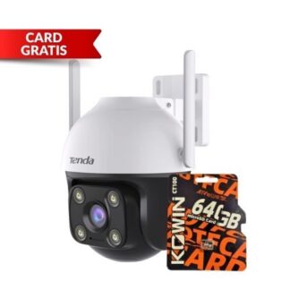 Camera de supraveghere rotativa de exterior Wi-Fi Tenda, Card memorie 64GB gratis, 4MP, Detectie AI, Dual-Lens 360, Audio bidirectional, IR 30m, Color noaptea, Alarma [1]