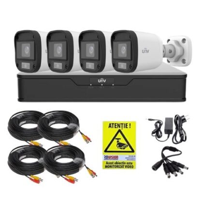 Kit supraveghere 4 mini camere Uniview, 5MP,  ColorHunter, 5MP 2K+, Lumina Alba 20m, Vedere color pe timp de noapte, DVR 4 canale, Accesorii montaj, Vizualizare de pe telefon [1]