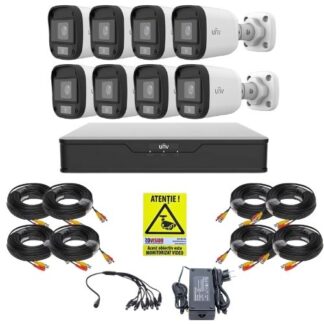Sistem supraveghere 8 camere Uniview, 5MP, ColorHunter, 5MP 2K+, Lumina Alba 20m, Vedere color pe timp de noapte, DVR 8 canale, Accesorii montaj, Vizualizare de pe telefon [1]