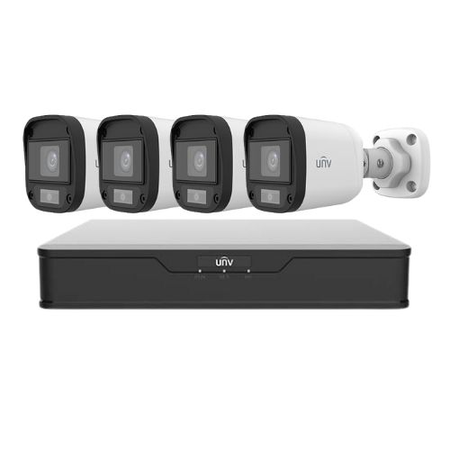 Kit supraveghere 4 mini camere Uniview, 5MP,  ColorHunter, 5MP 2K+, Lumina Alba 20m, Vedere color pe timp de noapte, DVR 4 canale, Vizualizare de pe telefon