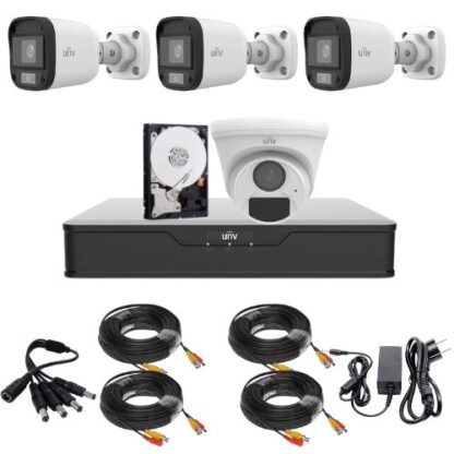 Kit supraveghere 3 mini camere Uniview, ColorHunter, 5MP 2K+, Lumina Alba 20m, Vedere color pe timp de noapte, 1 camera dome 2MP, IR 20m, Microfon, Accesorii montaj, Vizualizare de pe telefon [1]