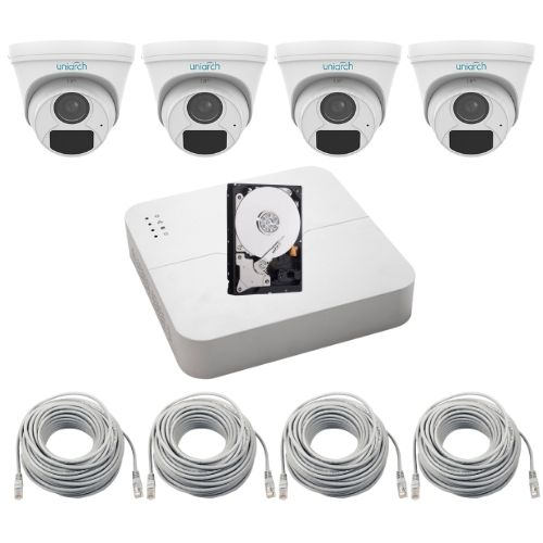 Sistem supraveghere IP Uniarch, 4 camere de interior 4MP 2K, IR 30m, Microfon, NVR 4 canale, HDD 500GB, Accesorii montaj