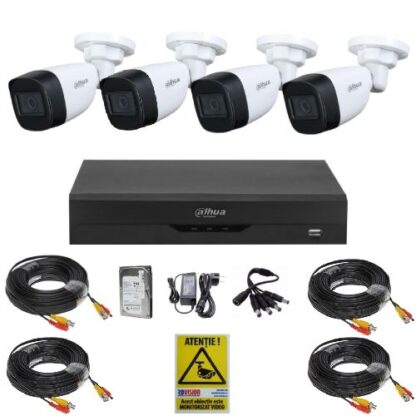 Sistem supraveghere inteligent Dahua, 4 camere 2MP Full HD, Vizualizare pe timp de noapte 30m, De exterior, DVR 4 canale, HDD 500GB, Accesorii montaj [1]