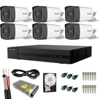 Sistem supraveghere complet Hikvision Turbo HD, Functii inteligente, 6 camere Bullet, 5MP, IR 40 m, HDD 1TB inclus, Vizualizare de pe mobil, Accesorii montaj [1]