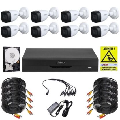 Sistem supraveghere complet Dahua, Functii inteligente, 8 camere 2MP Full HD, Infrarosu 30m, DVR WizSense 8 canale, HDD 1TB, Accesorii montaj [1]