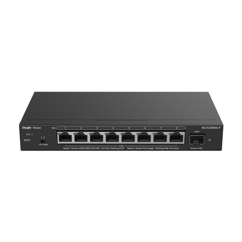 Switch 8 x RJ45 2.5G PoE, 1 x SFP+ 10G, Cloud Management - Ruijie Reyee RG-ES209MG-P - 1 | YEO