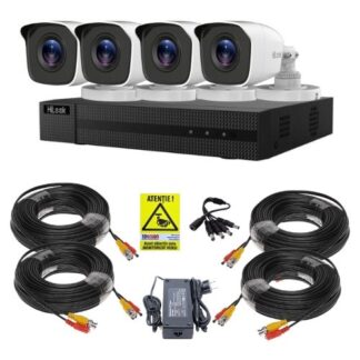 Sistem supraveghere cu detectie vehicul/om Hikvision Hilook, 4 camere 5MP, IR 20m, DVR 4 canale, Vizualizare de pe mobil, Accesorii incluse [1]
