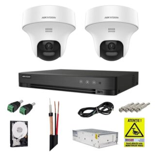 Sistem supraveghere Hikvision cu functii inteligente, 2 camere rotative, 3K 5MP, Audio bidirectional, Dual light 20m, DVR 4 canale, Accesorii incluse [1]