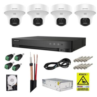 Sistem supraveghere Hikvision cu detectie om/vehicul, 4 camere rotative, 3K 5MP, Microfon, Difuzor, DVR, Accesorii incluse [1]