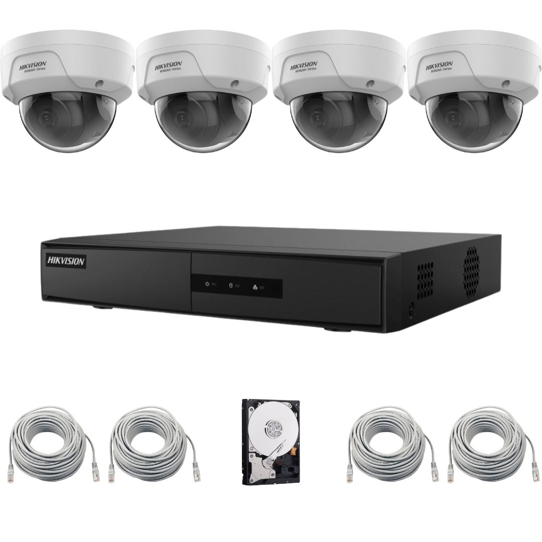 Sistem supraveghere IP Hikvision Hiwatch, 4 camere 4MP, PoE, DVR, Accesorii incluse [1]