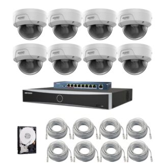 Sistem supraveghere IP Hikvision HiWatch, 8 camere, 4MP, PoE, IR 30m, NVR, Swicth PoE, Accesorii montaj [1]