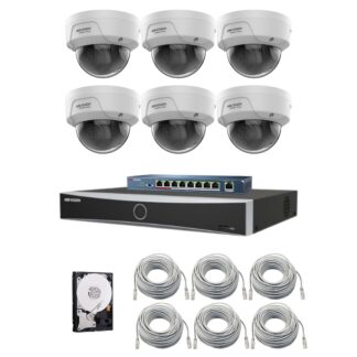 Sistem supraveghere IP Hikvision HiWatch, Functii inteligente, 6 camere 4MP, IR 30m, NVR 8 canale, AcuSense, Switch, Accesorii incluse [1]