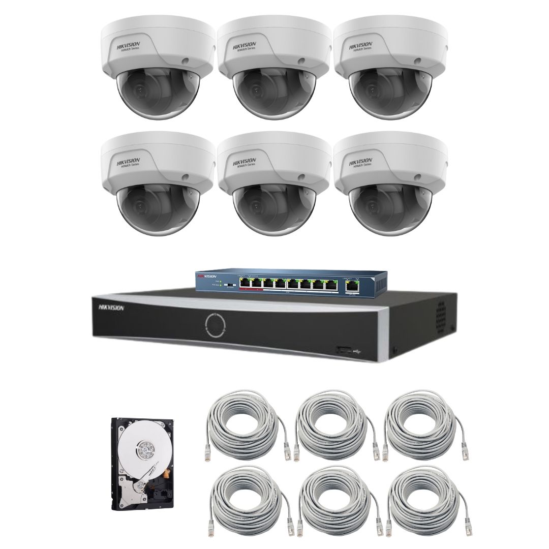 Sistem supraveghere IP Hikvision HiWatch, Functii inteligente, 6 camere 4MP, IR 30m, NVR 8 canale, AcuSense, Switch, Accesorii incluse [1]