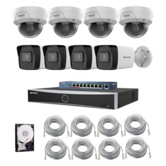 Sistem supraveghere IP Hikvision, Functii inteligente, 4 camere de interior, 4 camere de exterior, 4MP, IR 30m, PoE, NVR, Switch, Accesorii montaj incluse [1]