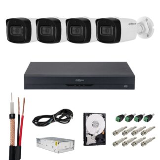 Sistem de supraveghere Dahua, Functii inteligente, 4 camere 4K 8MP, Infrarosu 80m, Microfon, DVR 4 canale, Accesorii montaj incluse [1]